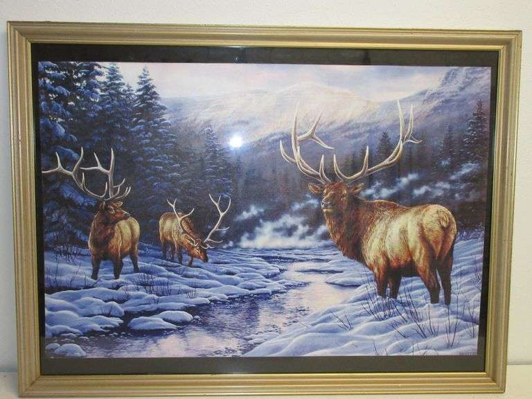Signed Elk Print Frame 38.5" X 29"