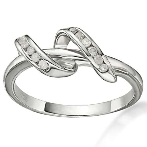 Women's Sterling Silver Diamond Earrings and Ring