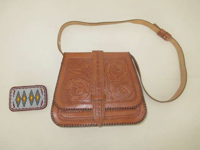 Leather Tool Hand Bag, Beaded Belt Buckle