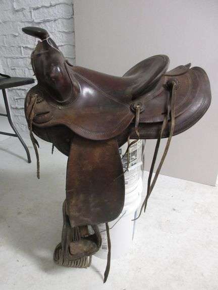 14" Antique Saddle with Youth Length Stirrups, New Fleece - In Good Shape and Usable