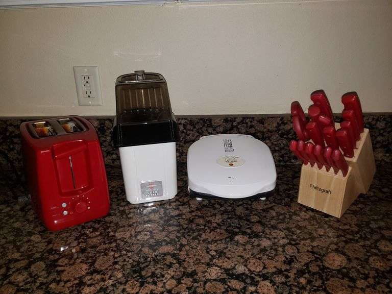 Pfaltzgraff Knife Block With Knives, George Forman Grill, Air Popper, Toaster