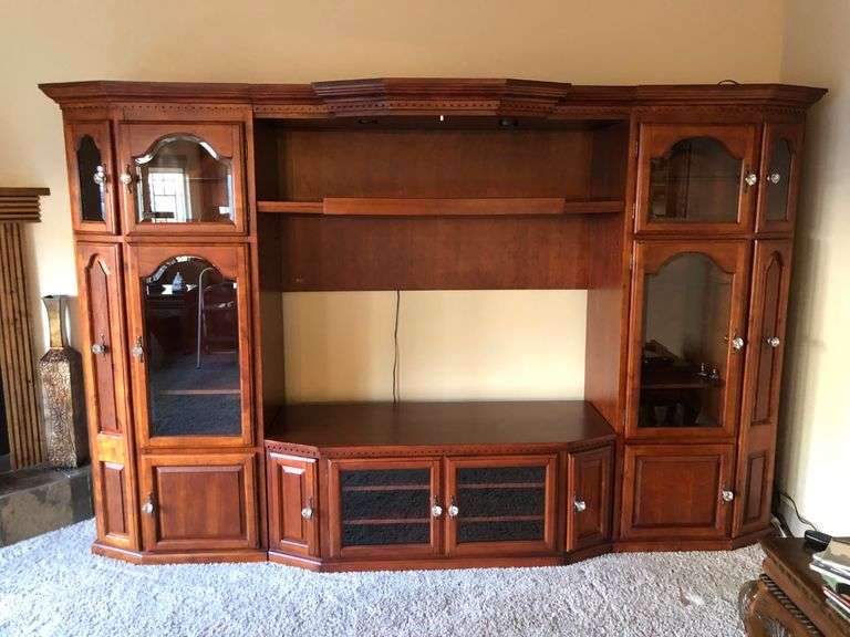 Large Cherry Wood Wall TV Cabinet and Storage