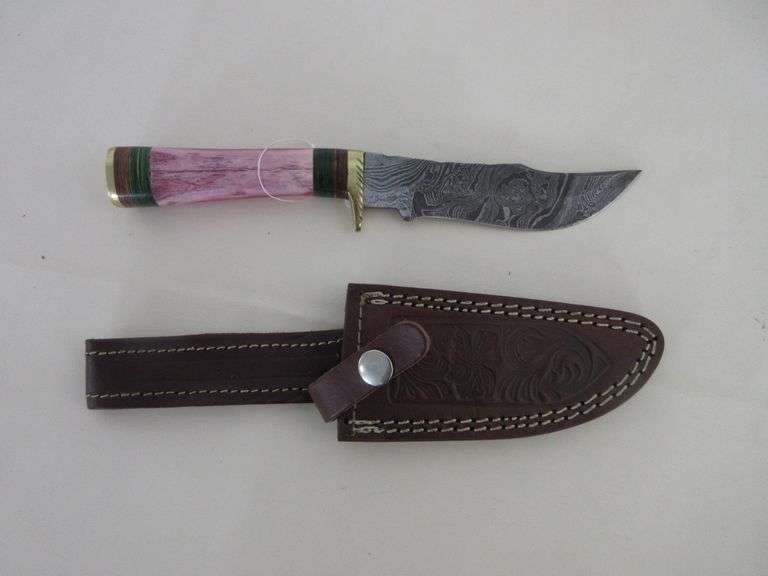 10" Damascus Steel Knife with Bone Handle and Sheath