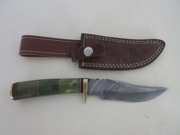 10" Damascus Steel Knife with Bone Handle and Sheath