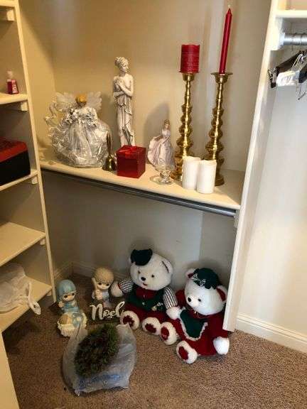 2) Christmas Bears, Glass Christmas Figures, Angel Statues, Candleholders