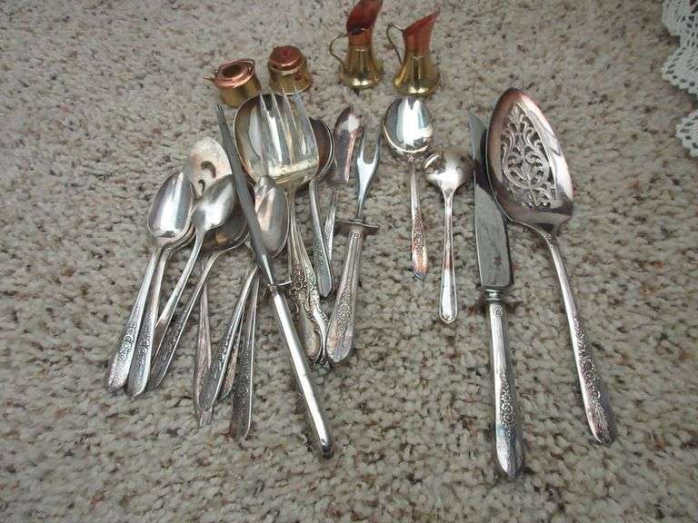 Silverware, Mini Brass Pitchers and Tea Pot - Prime Time Auctions, Inc.