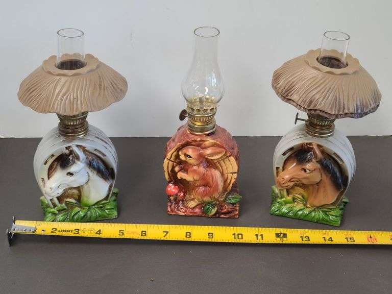 2) Horse Oil Lamps, Rabbit Oil Lamp