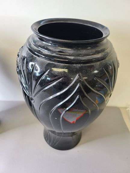 Anchor Hocking Vase 16" Black Cambridge Glass & Baked Enamel