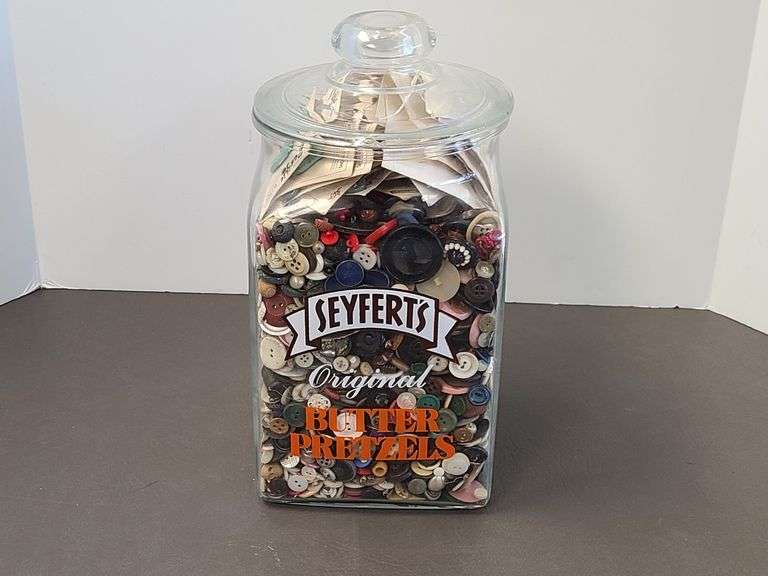 Seifert's Pretzel Jar full of Buttons