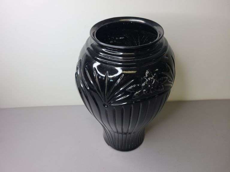 Anchor Hocking Vase 16" Black Cambridge Glass & Baked Enamel