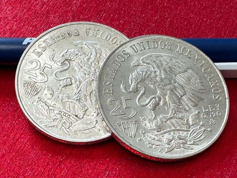 2 Ley .720 Silver Coins, XIX Olympics, Estados Unidos Mexicanos - Prime ...
