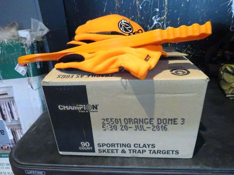 Champion Sporting Clays Skeet and Trap Targets, Hot Shot Gloves, Hat, Clay Target Thrower