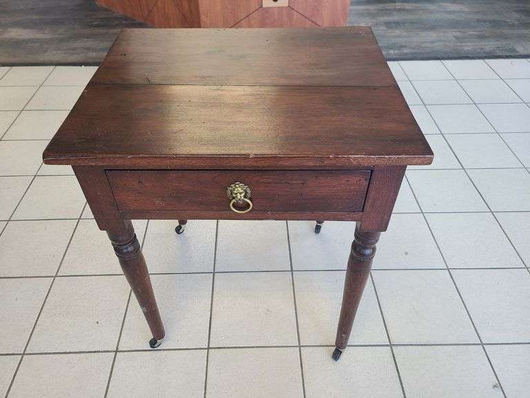 Rolling Side Table with Lion Head Drawer Pull