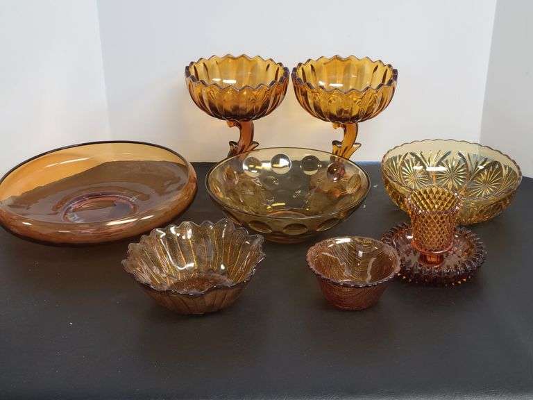 Amber Glass, Lotus Blossom Candy Dishes