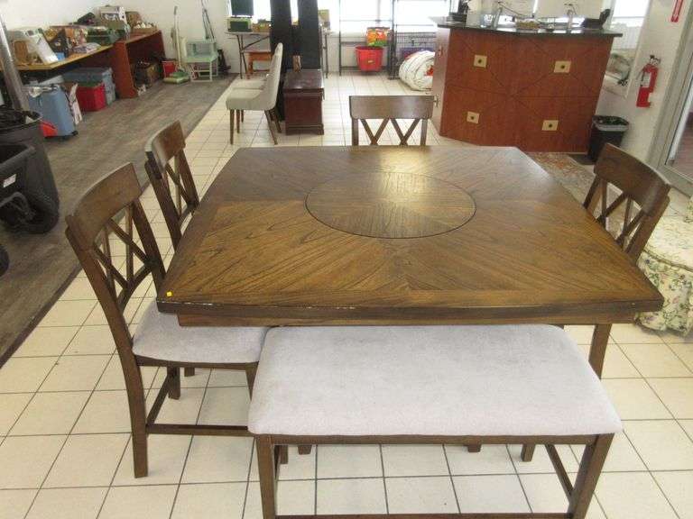 Dining Table with Lazy Susan, 5) Chairs, 1) Bench