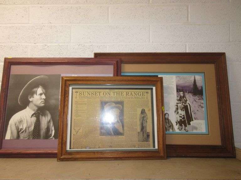 CM Russell Framed Newspaper Article, Framed Russell Family Pictures and