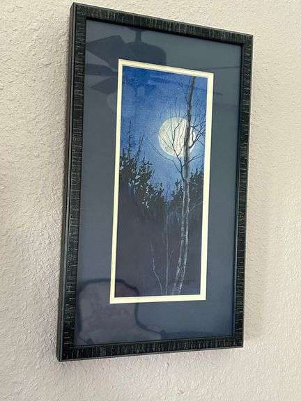 Framed Moonlit Forest Night Print