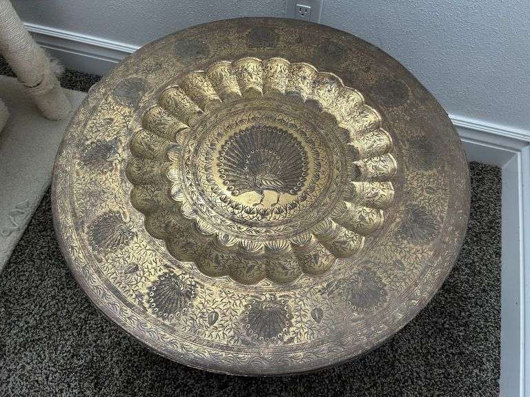 Brass Peacock Table with Folding Base