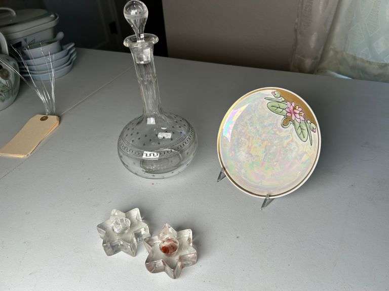 Altrohlau Czech Plate, Boston & Sandwich Flint Glass, Candleholders