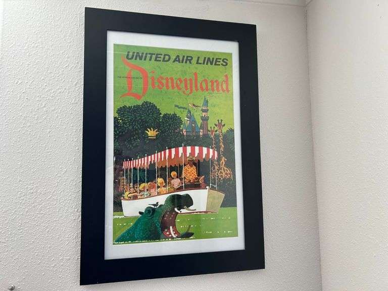 Original United Airlines Framed Disney Advertisement Print