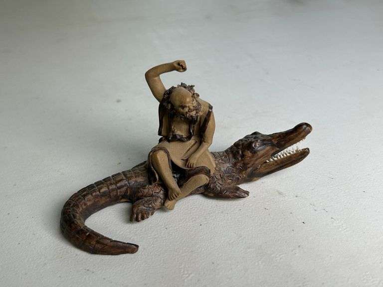 Ceramic Crocodile Rider Figure