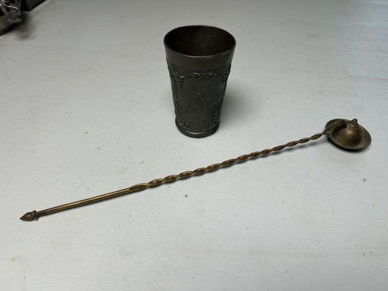 Brass Candle Snuffer, Pewter Cup