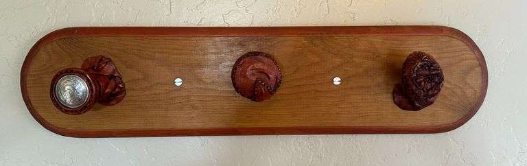 Unique Leather and Silver Dollar 3 Hook Coat Rack