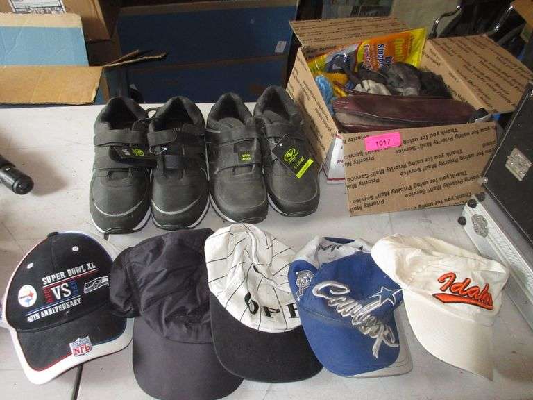 2) New Pair Athletic Shoes Size 11 1/2W, Baseball Caps, Slippers, Gloves, Tie and More