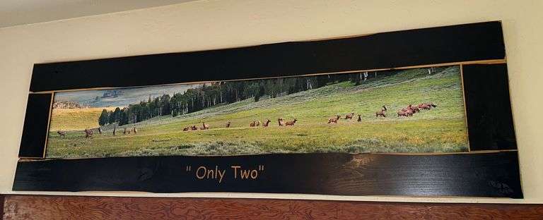 3) Pieces of Art: "Only Two" Elk Herd Picture, Sheep Picture, Always Kiss Good Night Wooden Sign