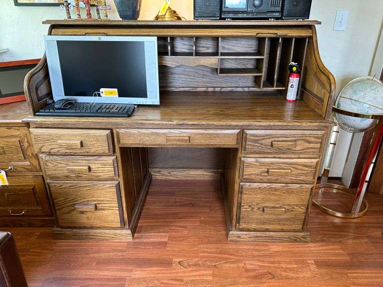 Oak Roll Top Desk and Chair *