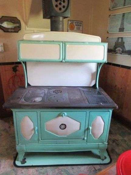 1920s-30s Kalamazoo Stove Co. Porcelain Green and Cream Wood Stove*