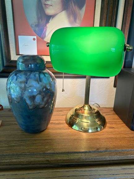 Green Desk Lamp and Vase