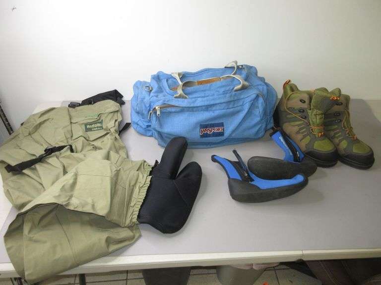 Frogg Toggs Boots, Sportsman Warehouse Chest Waders, Water Shoes, Jansport Duffle