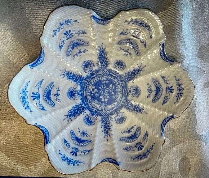 Blue and White Scalloped Edge, Gold Rim, 5.5" Diameter Bavarian China Plate