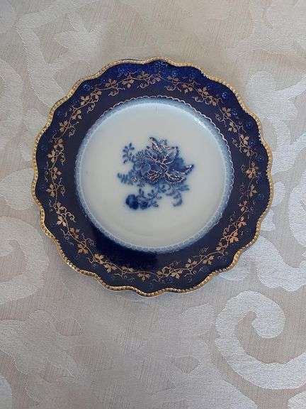 Blue, White, and Gold China Plate - 5.5" Diameter