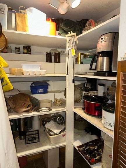 Contents of Pantry: Coffee Pot, Tupperware, Thermos, Cooler, Bags, Silverware