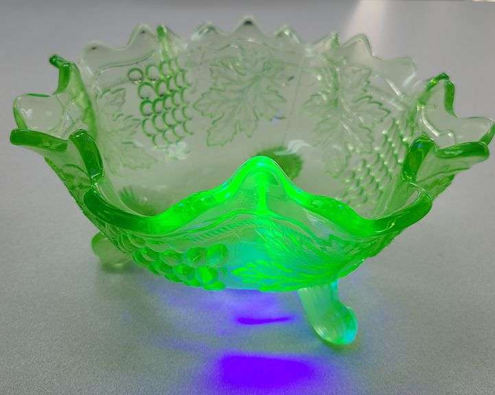 Vintage Uranium Glass Compote Footed Bowl