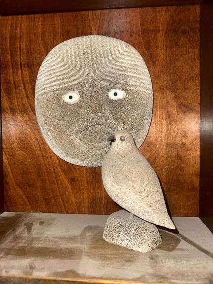 Handcrafted Eskimo Face and Bird
