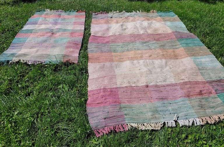 Pastel Plaid Design Rag Rug Set