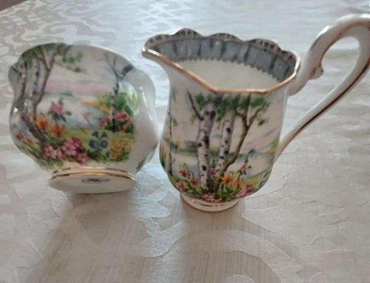 Royal Bone China "Silver Birch" Pattern Cream and Sugar Servers