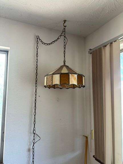 Vintage Tiffany Style Stained Glass Hanging Lamp