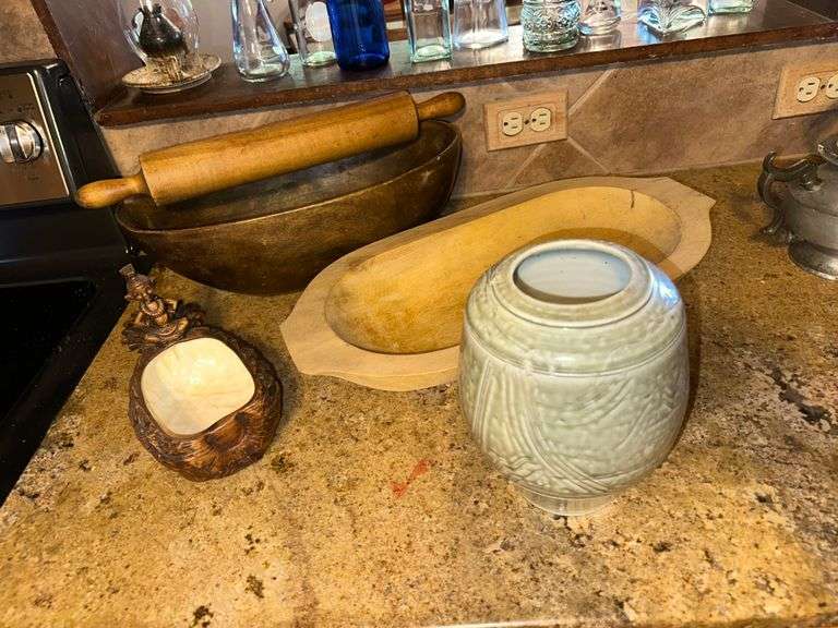 Wood Bowl, Rolling Pin, Vase, Pineapple Bowl, Dough Bowl