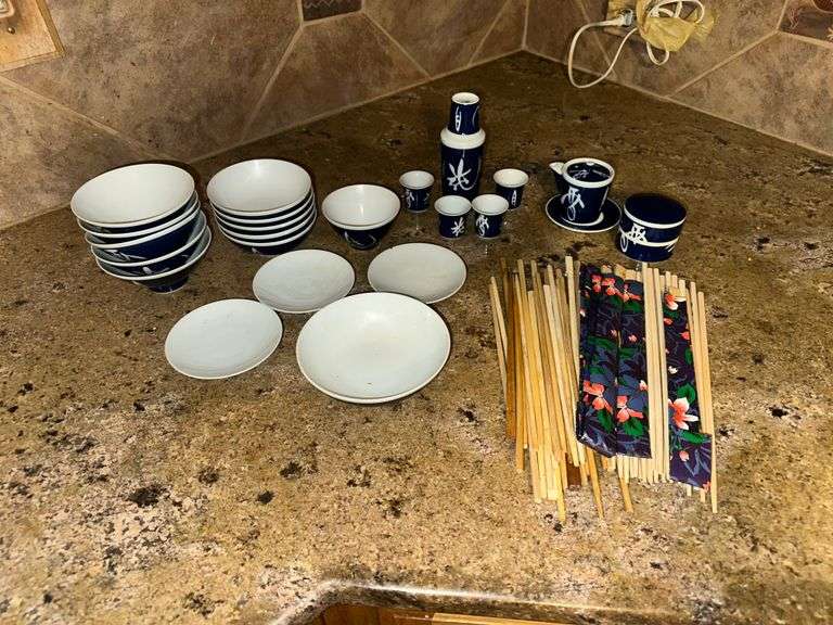 Oriental Dish and Sake Set, Oriental Wood Wall Art