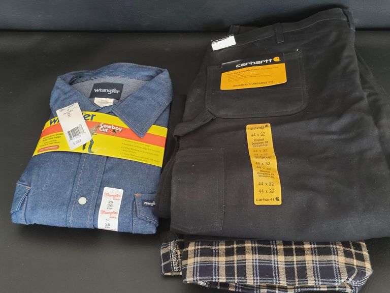 Carhartt Flannel Lined Pants Size 44x32, Wrangler Cowboy Cut Shirt Size 20x36
