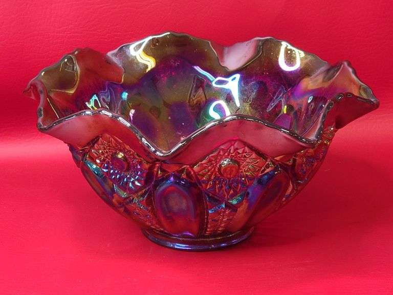 Ruffled Top Carnival Glass Bowl