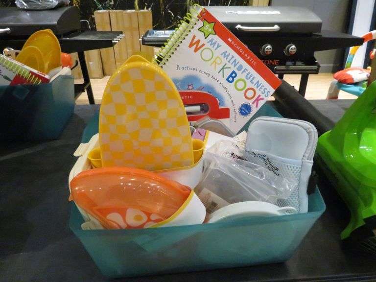 Plastic Tote, Childrens Workbook, Microwave Egg Maker, Microwave Pasta Maker, Collapsible Cup, and More