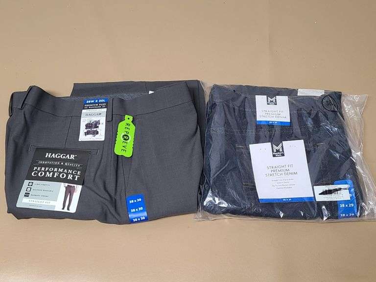 Straight Fit Demin Size 38x29, Haggar Slacks Size 38x30 Prime Time