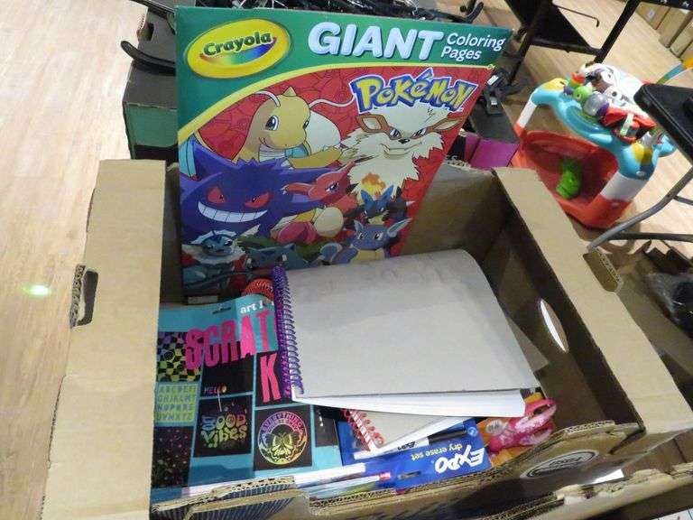 Box of Activity Books, Scissors, and Expo Markers