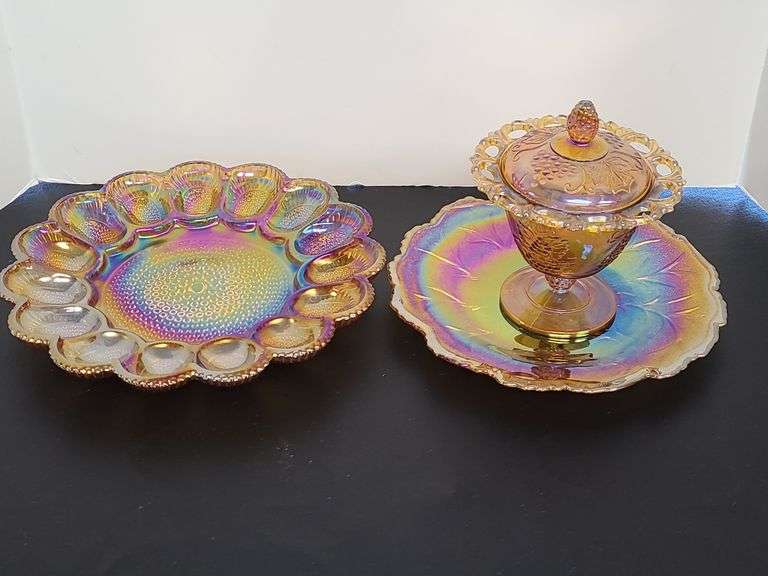 Carnival Glass Deviled Egg Plate, Serving Plate, Candy Dish