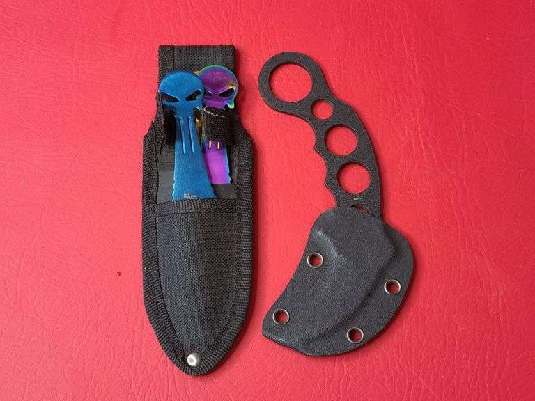 Black Ninja Skull Tactical Titanum Throwing Knives with Sheath, Curved Knife with Sheath